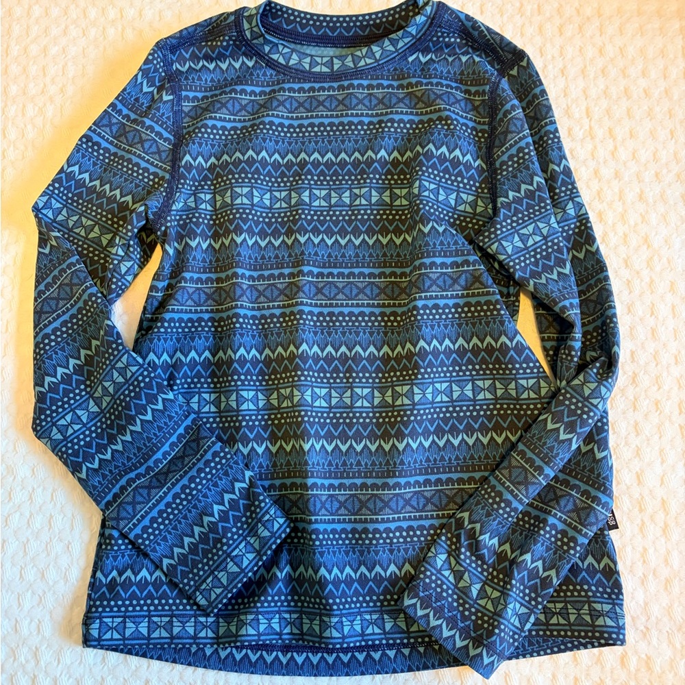 REI Kids Blue Geometric Base Layer Shirt and Pants Set
